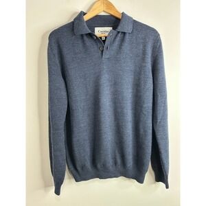 Corridor New York Mens 100% Merino Wool Polo Sweater Heather Blue Knit Sz M